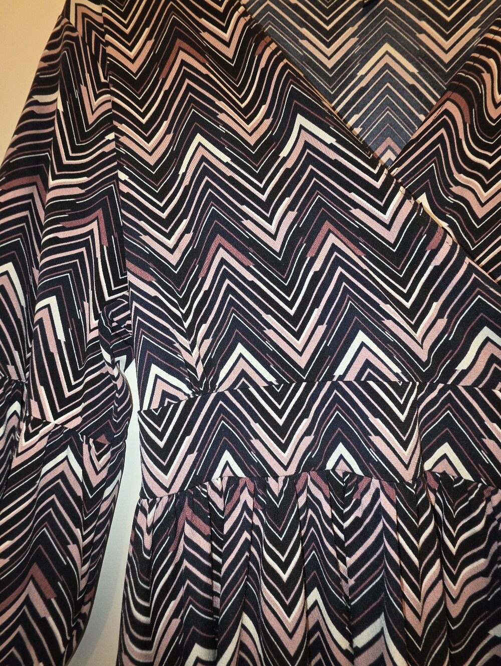 Nine West Black, Pink & White Chevron Wrap-Style Top